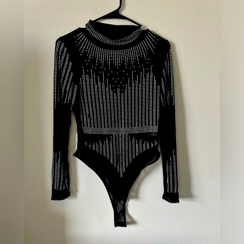 Sheer Black embellished bodysuit